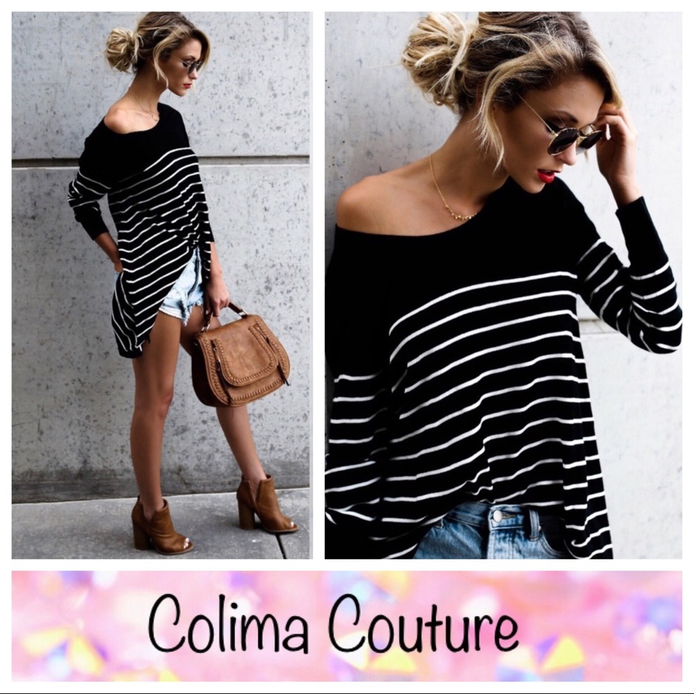 LAST ONE! Boyfriend Striped Asymmetrical Sweater - Picture 2 of 5